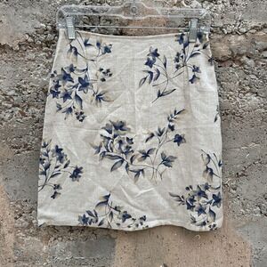 Vintage Bentley Iris Print Mini Skirt Size 6 Spring  Summer Cottage Linen Boho